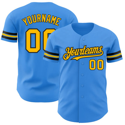 Custom Electric Blue Gold-Black Authentic Baseball Jersey - Sky-Custom