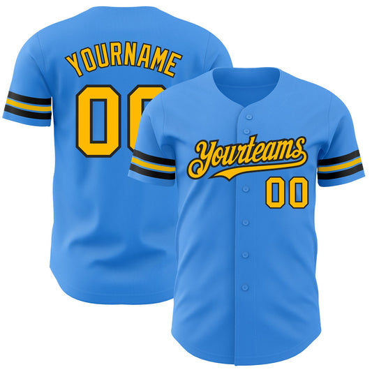 Custom Electric Blue Gold-Black Authentic Baseball Jersey - Sky-Custom