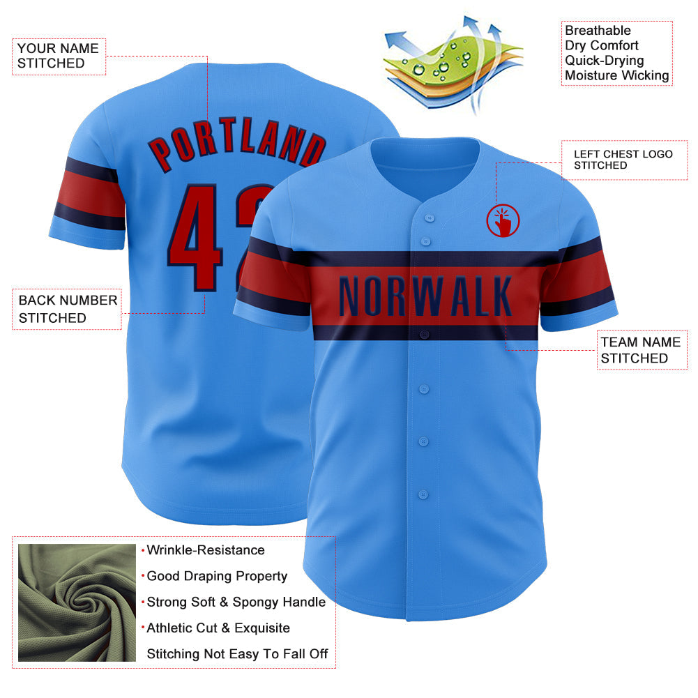 Custom Electric Blue Red-Navy Authentic Baseball Jersey - Sky-Custom