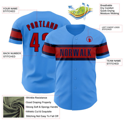 Custom Electric Blue Red-Navy Authentic Baseball Jersey - Sky-Custom