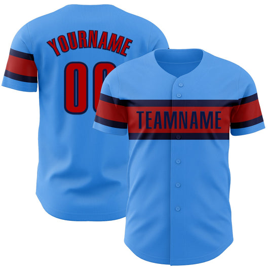 Custom Electric Blue Red-Navy Authentic Baseball Jersey - Sky-Custom