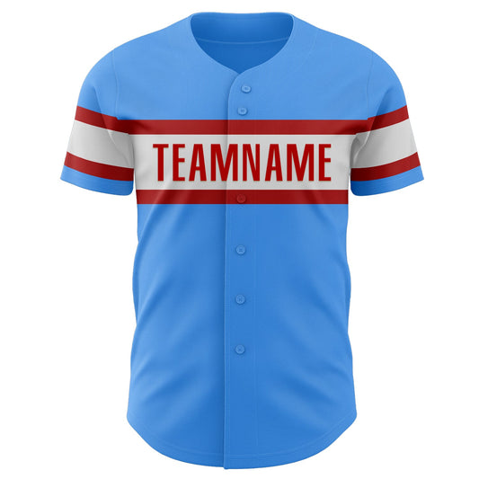 Custom Electric Blue Red-White Authentic Baseball Jersey - Sky-Custom