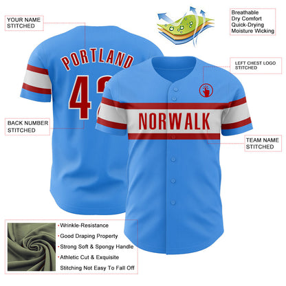 Custom Electric Blue Red-White Authentic Baseball Jersey - Sky-Custom