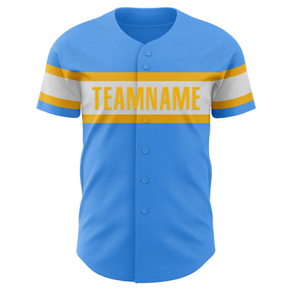 Custom Electric Blue White-Gold Authentic Baseball Jersey - Sky-Custom