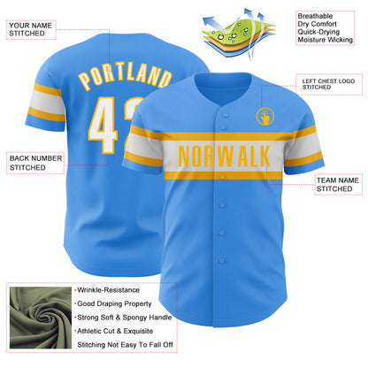 Custom Electric Blue White-Gold Authentic Baseball Jersey - Sky-Custom