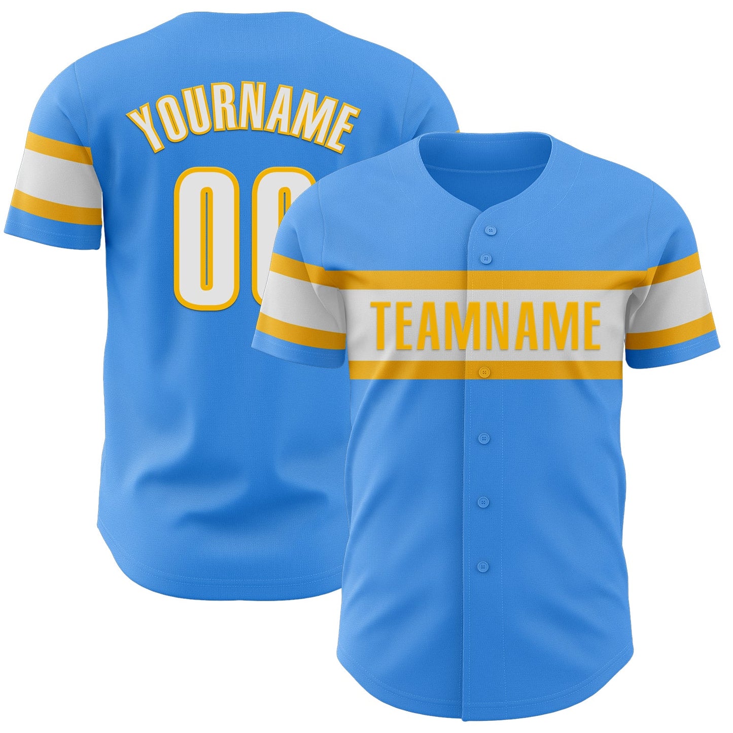 Custom Electric Blue White-Gold Authentic Baseball Jersey - Sky-Custom