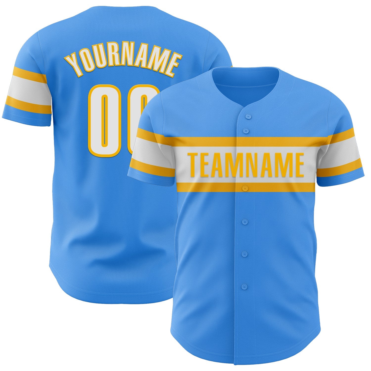 Custom Electric Blue White-Gold Authentic Baseball Jersey - Sky-Custom