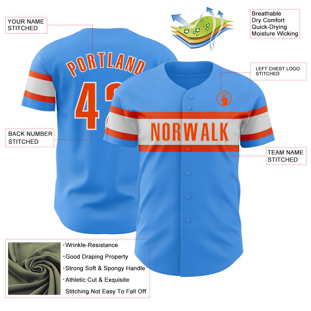 Custom Electric Blue Orange-White Authentic Baseball Jersey - Sky-Custom
