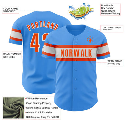 Custom Electric Blue Orange-White Authentic Baseball Jersey - Sky-Custom