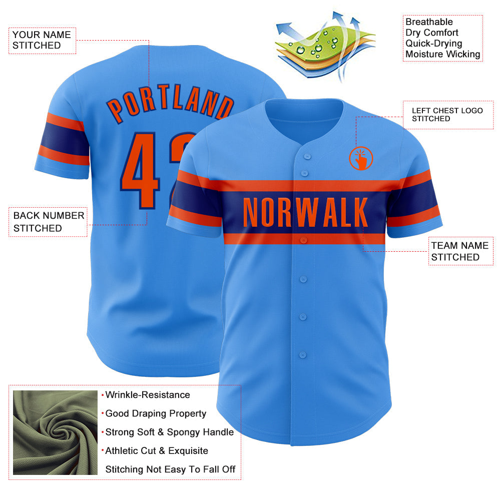 Custom Electric Blue Orange-Royal Authentic Baseball Jersey - Sky-Custom