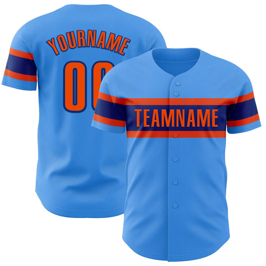 Custom Electric Blue Orange-Royal Authentic Baseball Jersey - Sky-Custom
