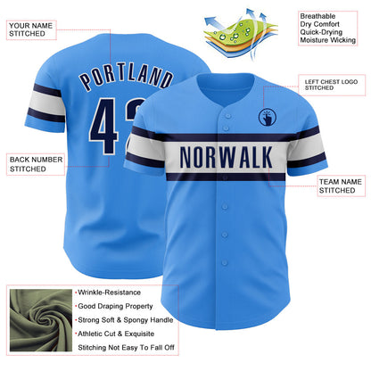 Custom Electric Blue Navy-White Authentic Baseball Jersey - Sky-Custom