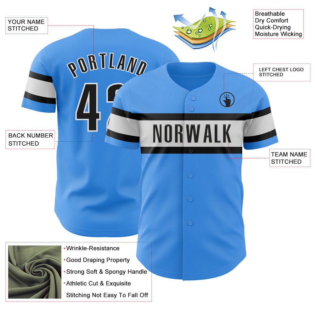 Custom Electric Blue Black-White Authentic Baseball Jersey - Sky-Custom