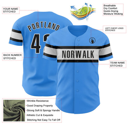 Custom Electric Blue Black-White Authentic Baseball Jersey - Sky-Custom