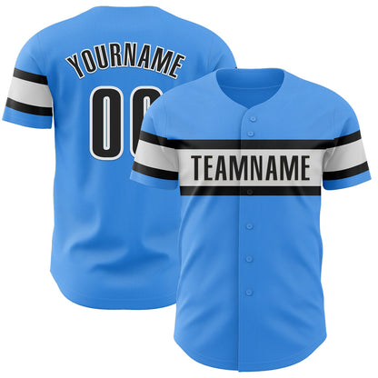 Custom Electric Blue Black-White Authentic Baseball Jersey - Sky-Custom