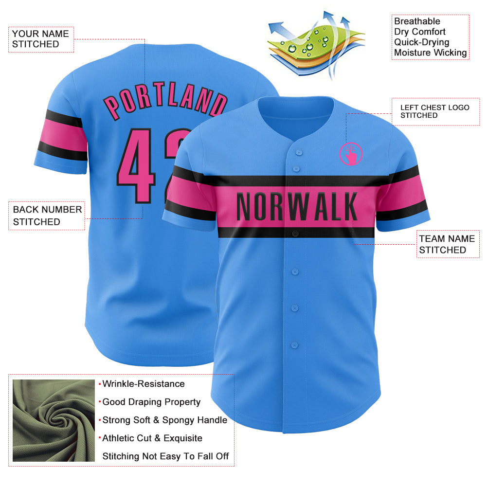 Custom Electric Blue Pink-Black Authentic Baseball Jersey - Sky-Custom