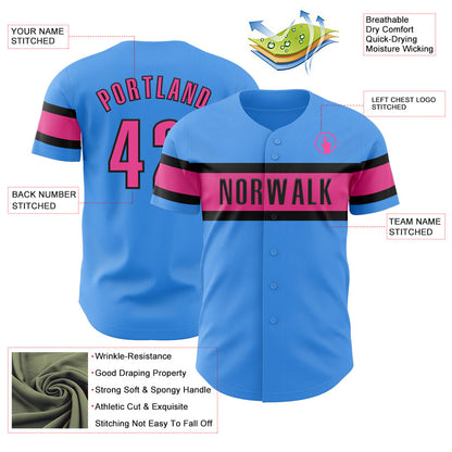 Custom Electric Blue Pink-Black Authentic Baseball Jersey - Sky-Custom