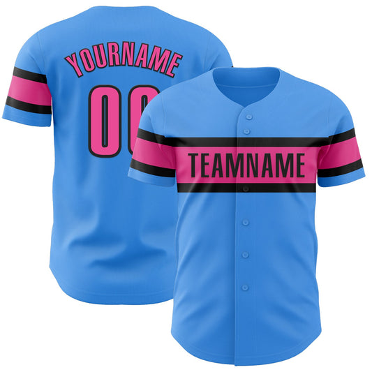 Custom Electric Blue Pink-Black Authentic Baseball Jersey - Sky-Custom