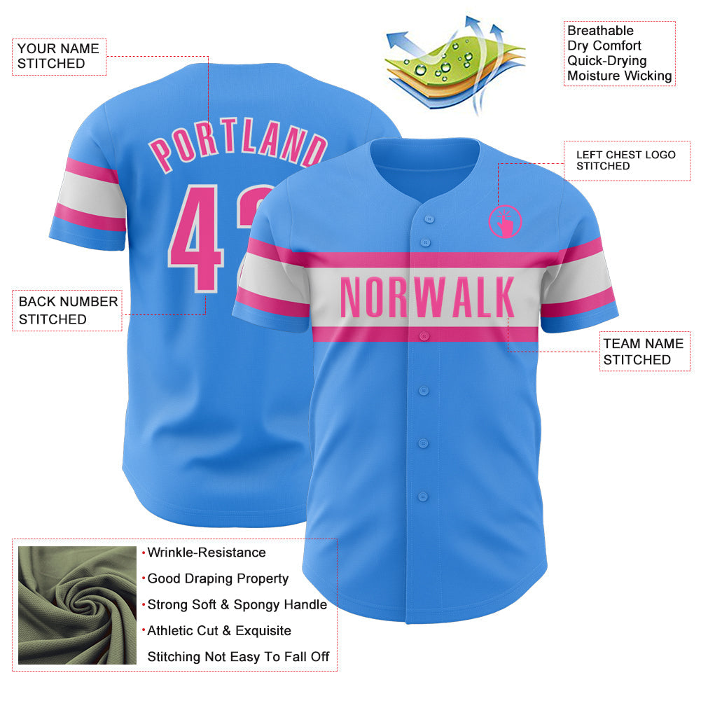 Custom Electric Blue Pink-White Authentic Baseball Jersey - Sky-Custom