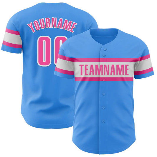Custom Electric Blue Pink-White Authentic Baseball Jersey - Sky-Custom