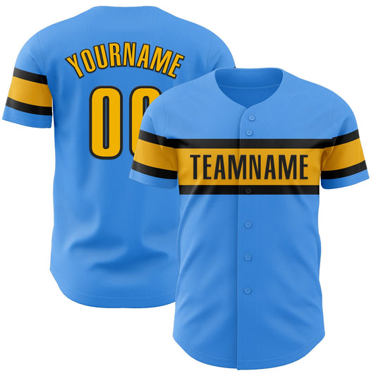 Custom Electric Blue Gold-Black Authentic Baseball Jersey - Sky-Custom