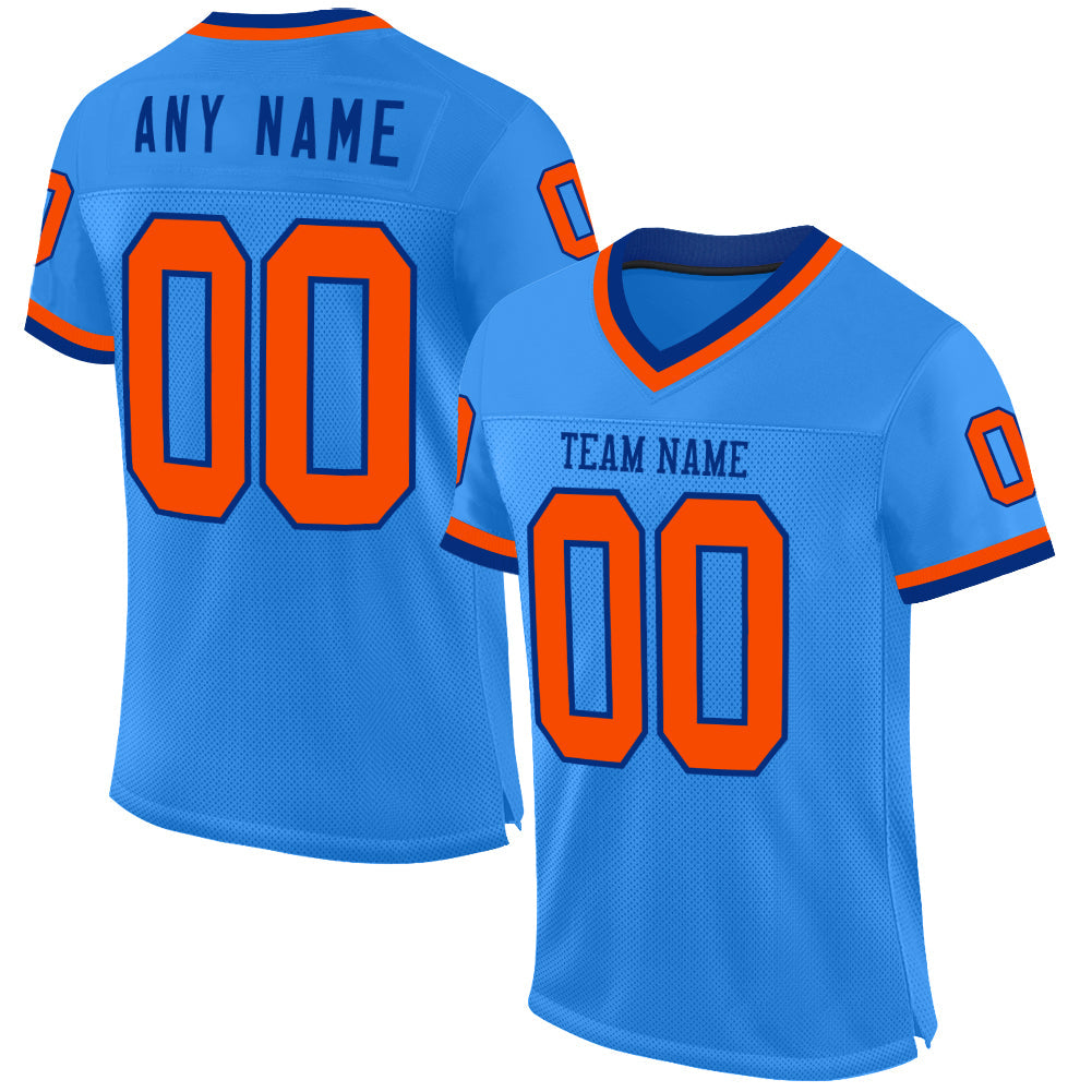Custom Powder Blue Orange-Royal Mesh Authentic Throwback Football Jersey - Sky-Custom