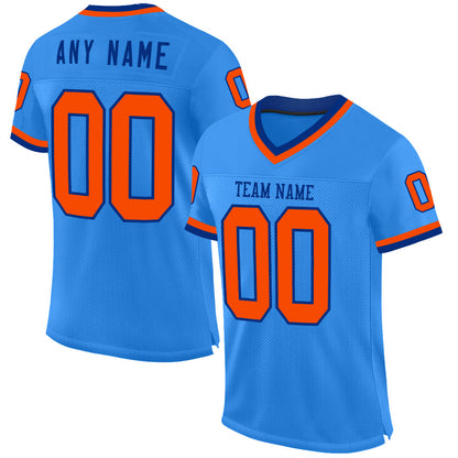 Custom Powder Blue Orange-Royal Mesh Authentic Throwback Football Jersey - Sky-Custom