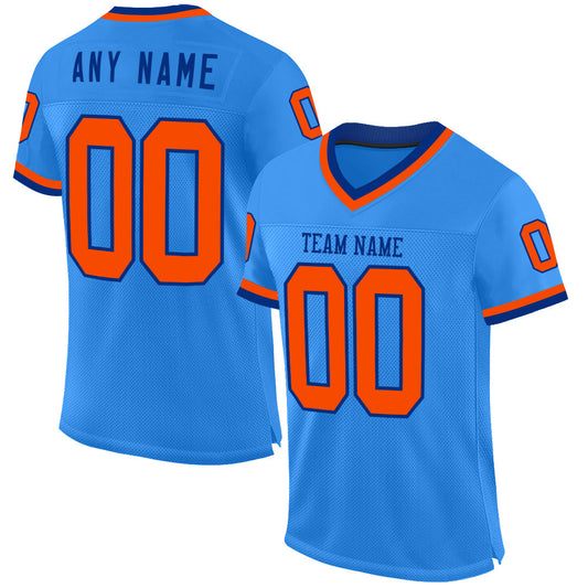 Custom Powder Blue Orange-Royal Mesh Authentic Throwback Football Jersey - Sky-Custom