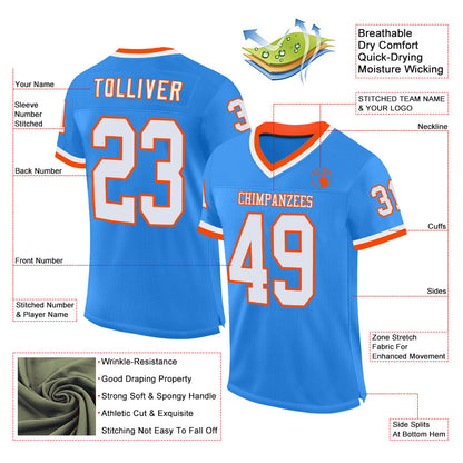 Custom Powder Blue White-Orange Mesh Authentic Throwback Football Jersey - Sky-Custom
