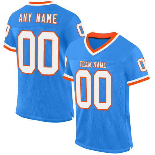 Custom Powder Blue White-Orange Mesh Authentic Throwback Football Jersey - Sky-Custom