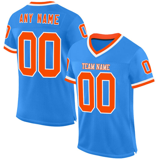 Custom Powder Blue Orange-White Mesh Authentic Throwback Football Jersey - Sky-Custom