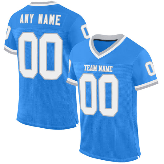 Custom Powder Blue White-Gray Mesh Authentic Throwback Football Jersey - Sky-Custom