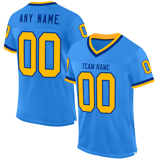 Custom Powder Blue Gold-Royal Mesh Authentic Throwback Football Jersey - Sky-Custom