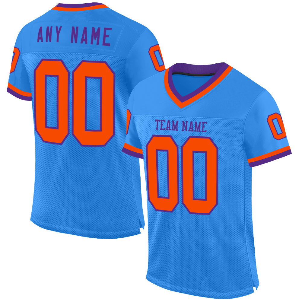 Custom Powder Blue Orange-Purple Mesh Authentic Throwback Football Jersey - Sky-Custom