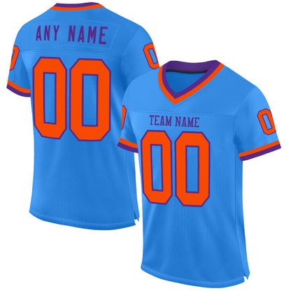 Custom Powder Blue Orange-Purple Mesh Authentic Throwback Football Jersey - Sky-Custom