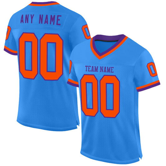 Custom Powder Blue Orange-Purple Mesh Authentic Throwback Football Jersey - Sky-Custom