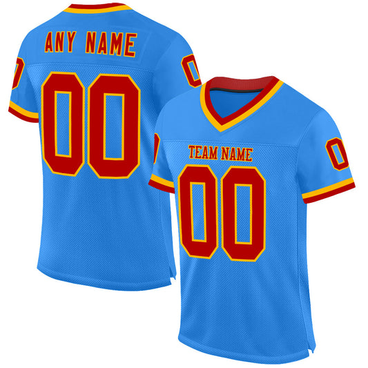 Custom Powder Blue Red-Gold Mesh Authentic Throwback Football Jersey - Sky-Custom