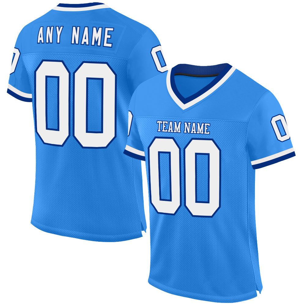 Custom Powder Blue White-Royal Mesh Authentic Throwback Football Jersey - Sky-Custom