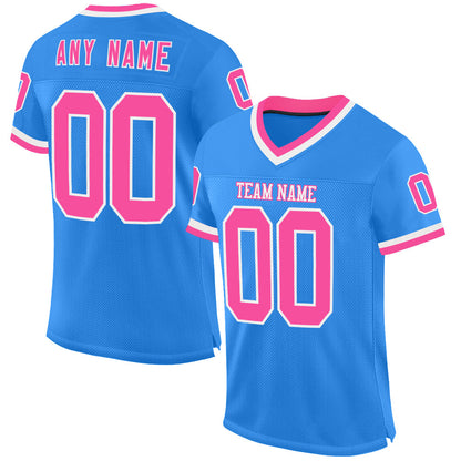 Custom Powder Blue Pink-White Mesh Authentic Throwback Football Jersey - Sky-Custom