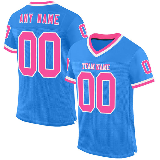 Custom Powder Blue Pink-White Mesh Authentic Throwback Football Jersey - Sky-Custom