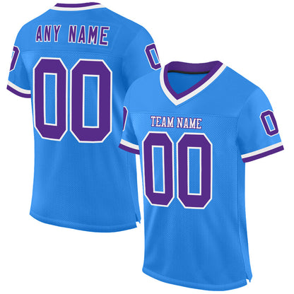Custom Powder Blue Purple-White Mesh Authentic Throwback Football Jersey - Sky-Custom