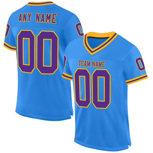 Custom Powder Blue Purple-Gold Mesh Authentic Throwback Football Jersey - Sky-Custom