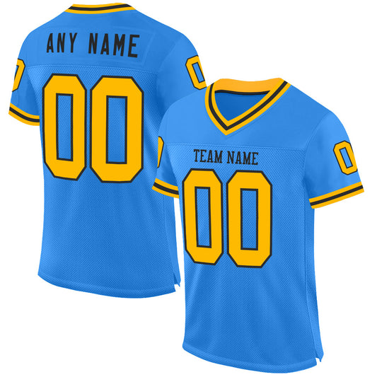 Custom Powder Blue Gold-Black Mesh Authentic Throwback Football Jersey - Sky-Custom