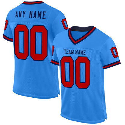 Custom Powder Blue Red-Navy Mesh Authentic Throwback Football Jersey - Sky-Custom