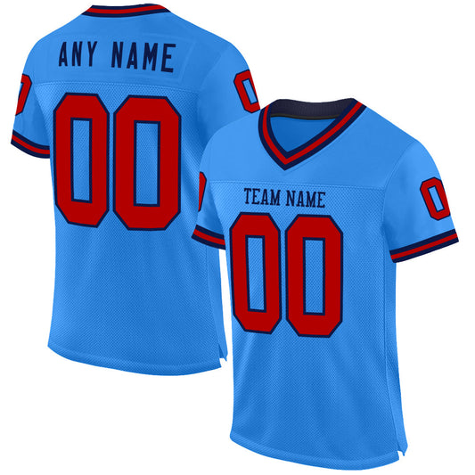 Custom Powder Blue Red-Navy Mesh Authentic Throwback Football Jersey - Sky-Custom
