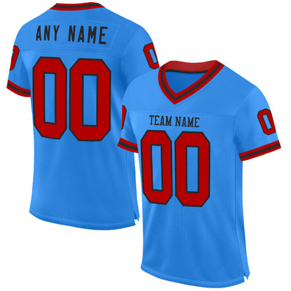 Custom Powder Blue Red-Black Mesh Authentic Throwback Football Jersey - Sky-Custom