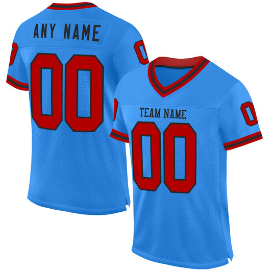 Custom Powder Blue Red-Black Mesh Authentic Throwback Football Jersey - Sky-Custom