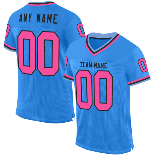 Custom Powder Blue Pink Black-Light Blue Mesh Authentic Throwback Football Jersey - Sky-Custom