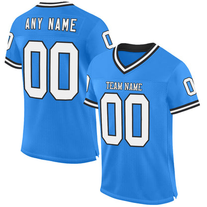 Custom Powder Blue White-Black Mesh Authentic Throwback Football Jersey - Sky-Custom