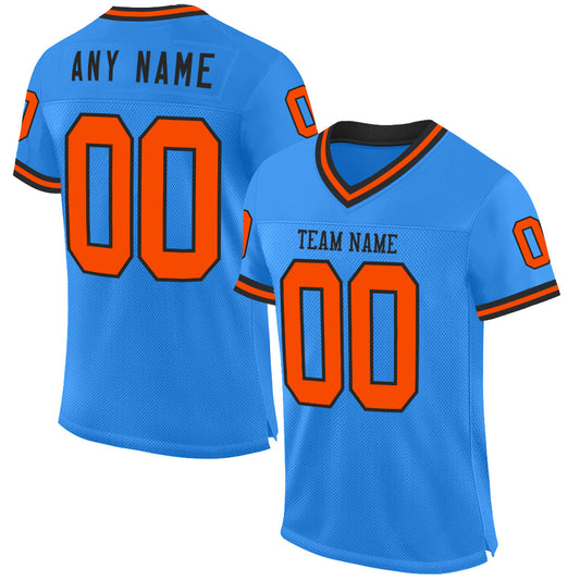 Custom Powder Blue Orange-Black Mesh Authentic Throwback Football Jersey - Sky-Custom